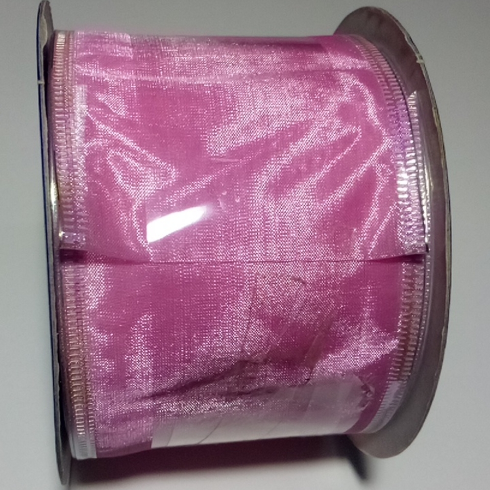 2/$20 Sheer Wired Ribbon Pink 2.5"x45' - Picture 2 of 6